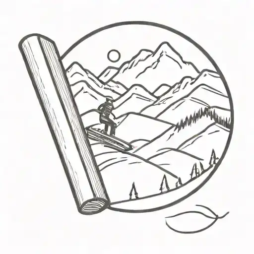 A minimalist tattoo of a book with snowboarding tracks on the cover tattoo design idea