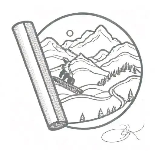 A minimalist tattoo of a book with snowboarding tracks on the cover tattoo design idea