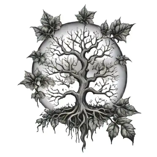 poisonous tree with black leaves tattoo design idea