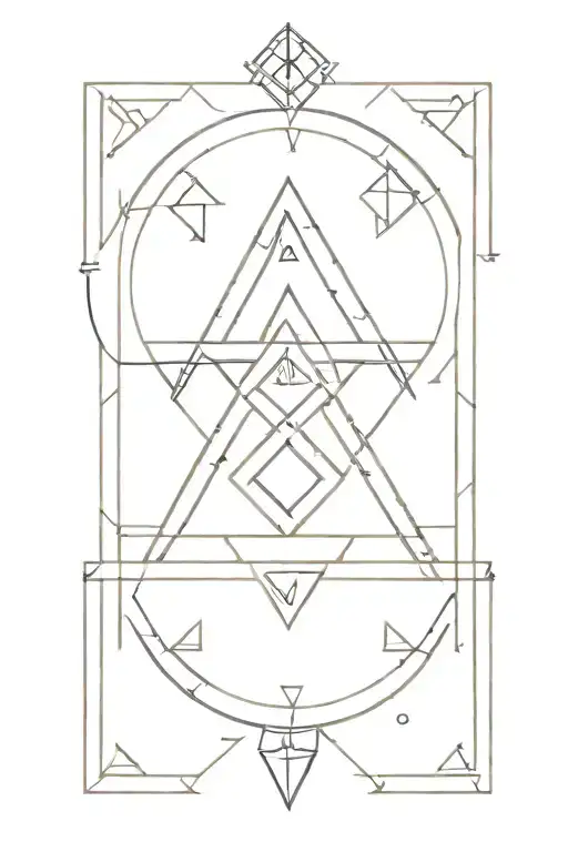 Abstract geometric shapes inspired by gaming icons with hidden freemason symbols tattoo design idea