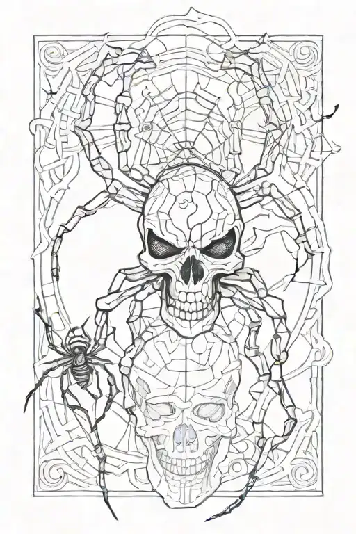 tattoo in tribal style, spider on hand on skull tattoo design idea