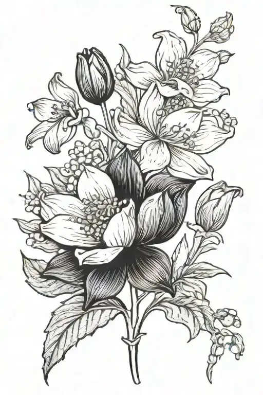 poppy, Lilly of the valley, lotus flower tattoo design idea