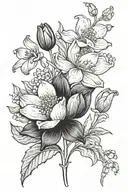 poppy, Lilly of the valley, lotus flower tattoo design idea