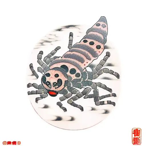 old Japanese art with red clouds and small spiders tattoo design idea