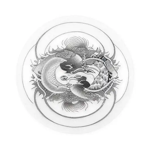 yin and yang with coi fish, tattoo design idea