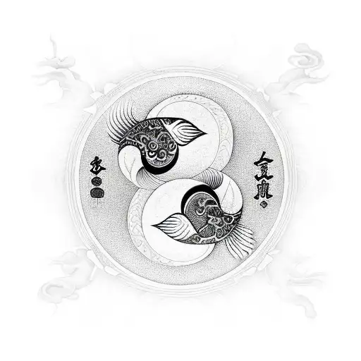 yin and yang, coi fish, spiritual tattoo design idea