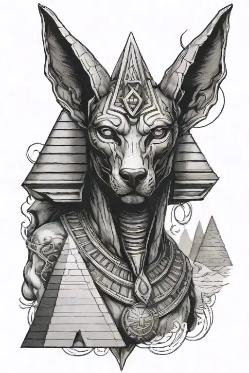 Anubis with pyramid emerging tattoo design idea
