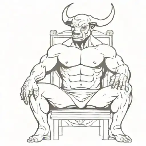 Bull bodybuilder on the throne tattoo design idea