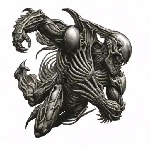 angel fighting XENOMOrph  tattoo design idea