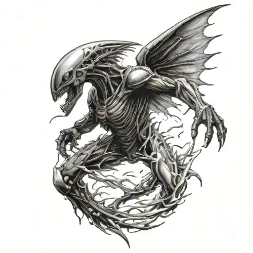 angel and XENOMOrph battling tattoo design idea