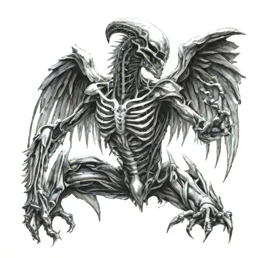 angel battling XENOMOrph tattoo design idea