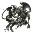 angel and XENOMOrph battling each other tattoo design idea