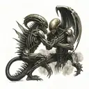 angel and XENOMOrph battling each other tattoo design idea