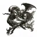 angel and XENOMOrph battling each other tattoo design idea
