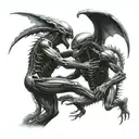 angel and XENOMOrph battling each other tattoo design idea