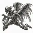 angel battling XENOMOrph tattoo design idea
