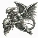 angel battling XENOMOrph tattoo design idea