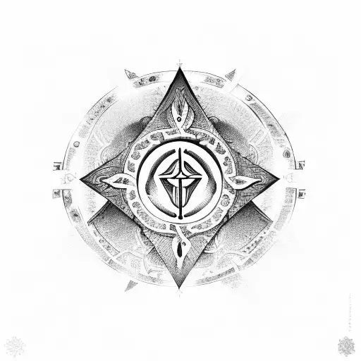 triada with 3 main religions symbols: cross, halfmoon and Buddhists letters. red heart in the center. tattoo design idea