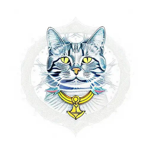 A cat surrounded by intricate geometric patterns inspired by financial crime analysis tools tattoo design idea