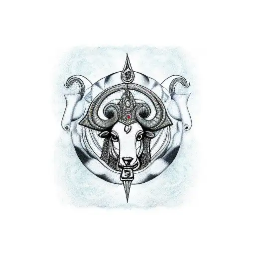 Aggresive looking bow, Ram and Krishna written beneath bowstring and an Arrow with trident Arrowhead. tattoo design idea