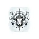 Aggresive looking bow, Ram and Krishna written beneath bowstring and an Arrow with trident Arrowhead. tattoo design idea