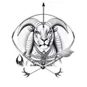 Aggresive looking bow, Ram and Krishna written beneath bowstring and an Arrow with trident Arrowhead. tattoo design idea