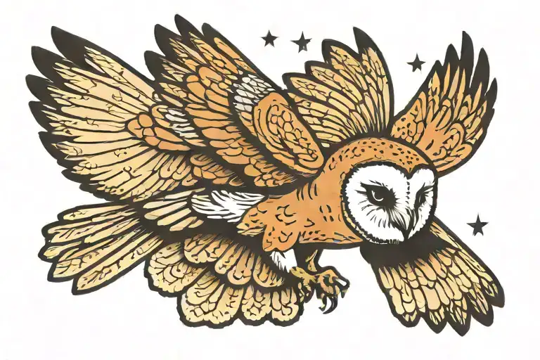 flying barn owl flying tattoo design idea