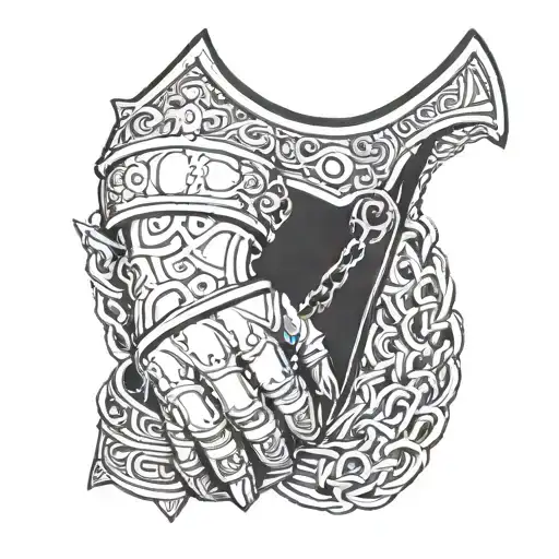 gauntlet with chain mail  on shoulder  tattoo design idea