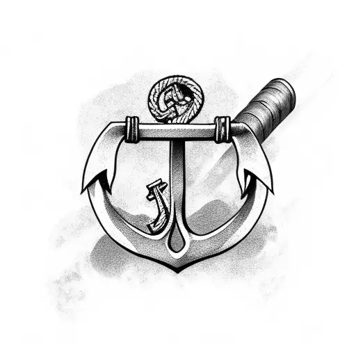 A realistic anchor with rowing oars as the crossbar tattoo design idea