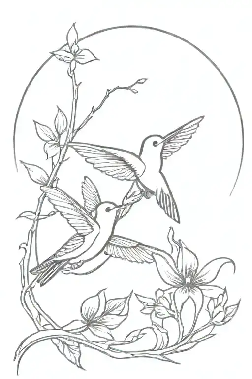 Humming bird, dragon fly, sun moon tattoo design idea