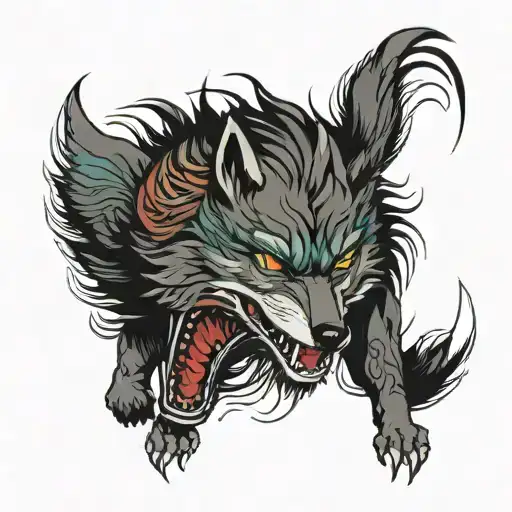 night handsome wolf tattoo design idea