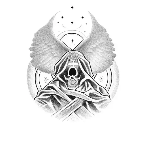 Dibuja una imagen de Cristo o un santo, con cara censurada, alas y cuernos de Diablo tattoo design idea