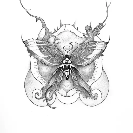 A deathmoth with intricate woodworking tools incorporated tattoo design idea