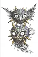 majoras mask split in half tattoo design idea