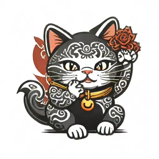 maneki neko giving the middle finger tattoo design idea