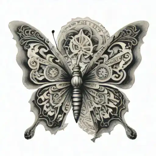 butterfly made out of 100 dollar bills tattoo design idea