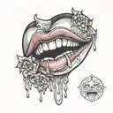 lips with vampire teeth and blood dripping tattoo design idea