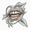 lips with vampire teeth and blood dripping tattoo design idea