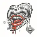 lips with vampire teeth and blood dripping tattoo design idea