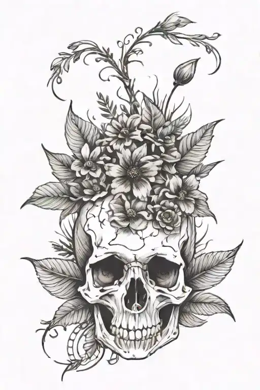 miniature pincsher, flowers, grass, bone fall colored leaves tattoo design idea