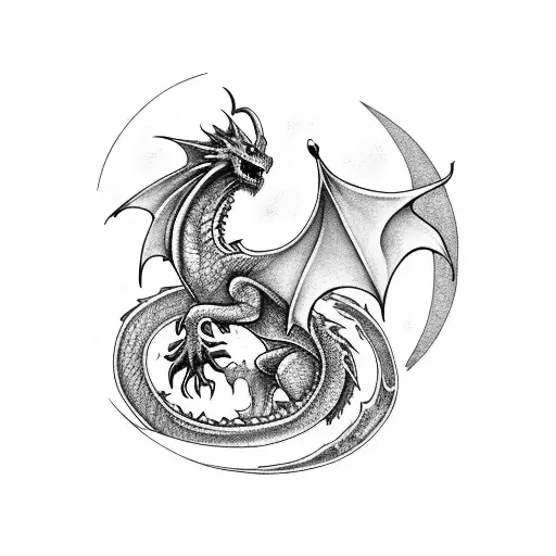 open door dragon tail night moon tattoo design idea