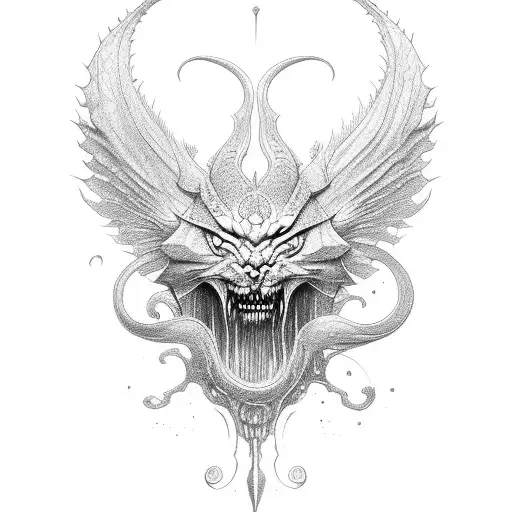 opened door with a tail of a fantasy creature tattoo design idea