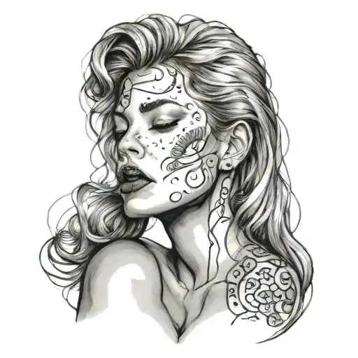 woman kiss mark tattoo design idea