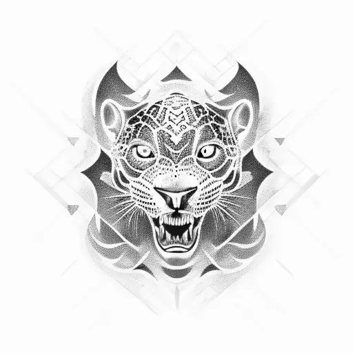 Dotwork depiction of a black jaguar merging with a motorcycle, symbolizing the client's passions tattoo design idea