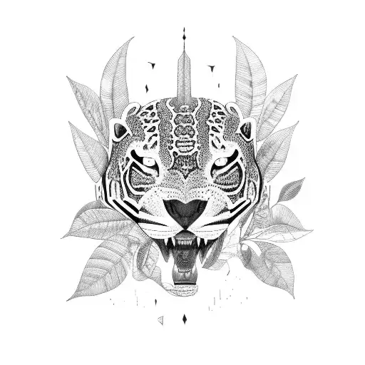 Ayahuasca-inspired jungle scene with a black jaguar tattoo design idea