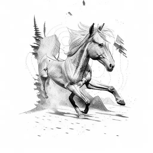 Wild West landscape with a horse running through it tattoo design idea