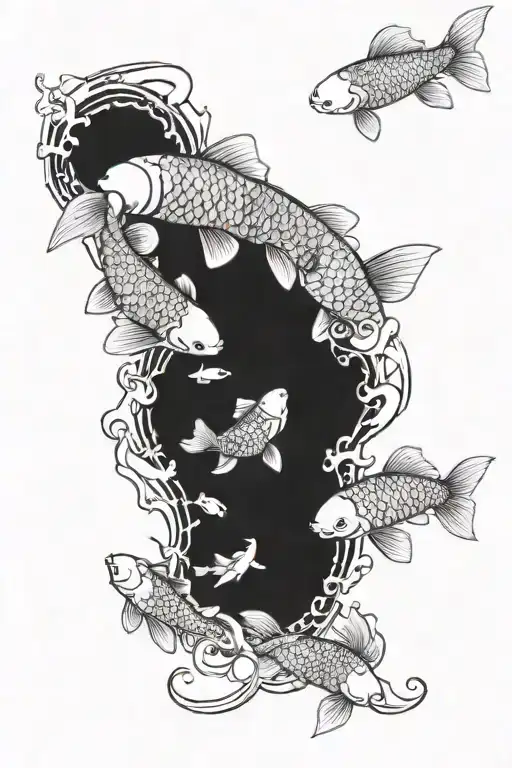 Design a tattoo sketch of a full sleeve with Smokey background and small koi fishes around  tattoo design idea