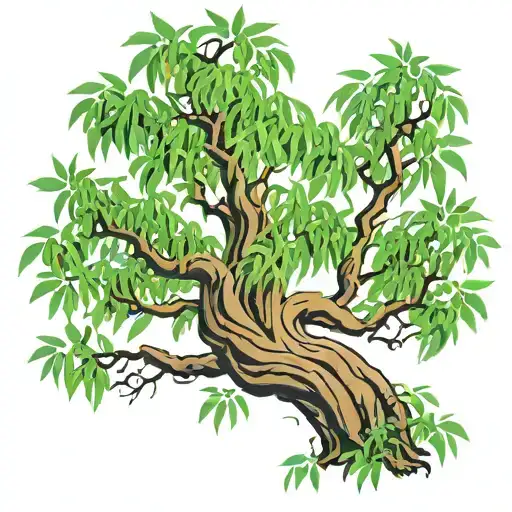 willow tree full green leaves and brown trunk with character tattoo design idea