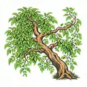 willow tree full green leaves and brown trunk with character tattoo design idea