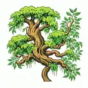 willow tree full green leaves and brown trunk with character tattoo design idea